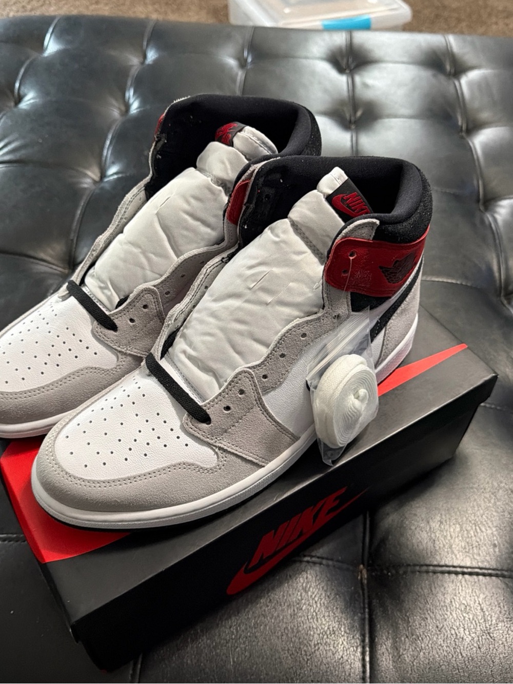 Jordan Men’s High-Top Sneakers — White, Gray & Red